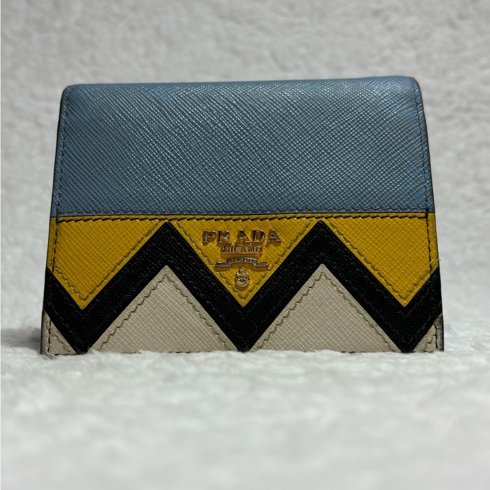 Authentic Prada Blue and Yellow Chevron Card Holder